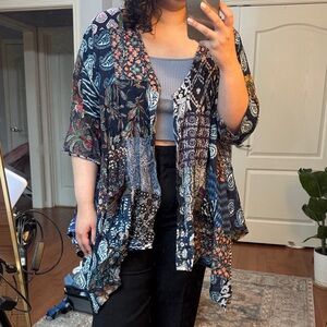 EARTHBOUND Navy Patchwork Floral Kimono